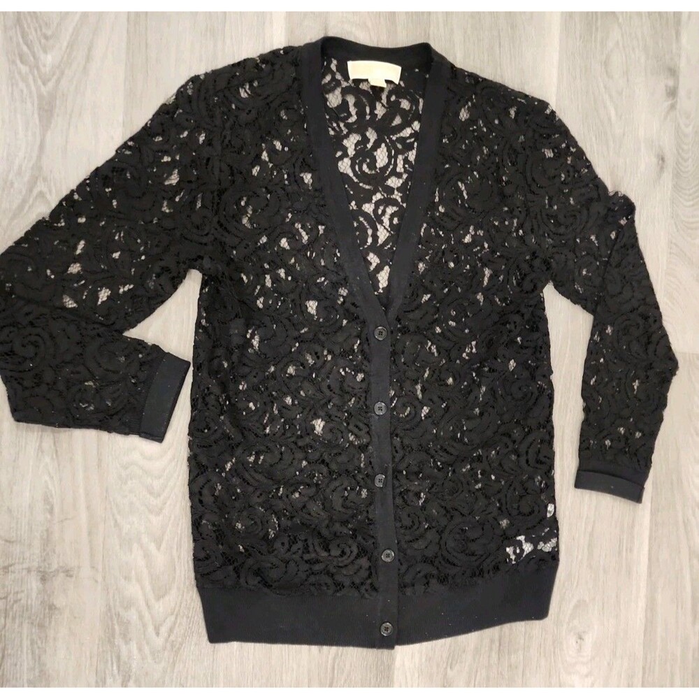 VTG Michael Michael Kors women'S black lace long sleeve buttons sweather shirt S